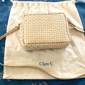 EUC Clare V. Midi Sac in Cream Woven Checker